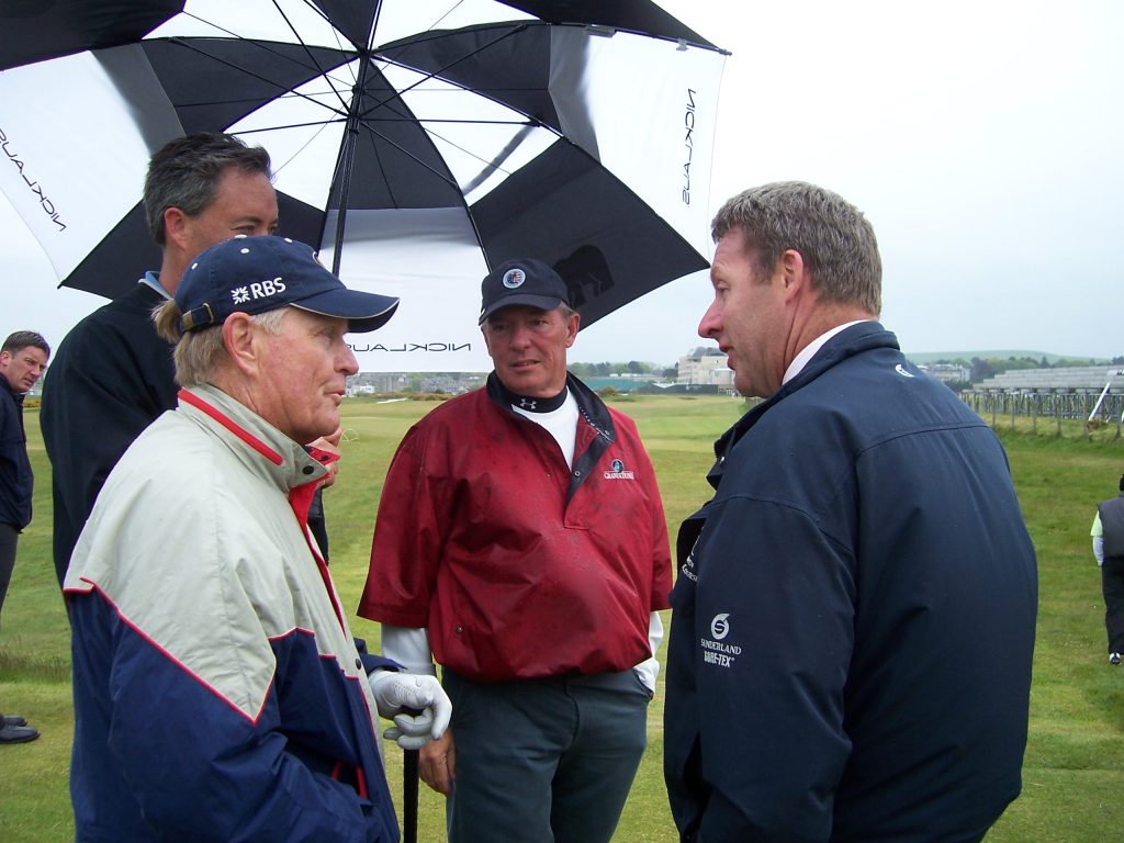 Gordon Moir (right), next year’s BIGGA vice-president, talking to Jack Nicklaus at St Andrews