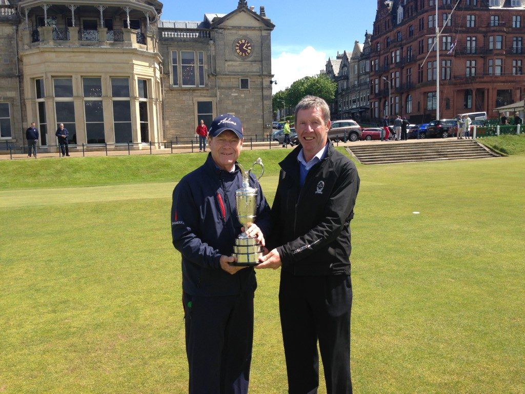 Gordon Moir (right) with Tom Watson holding the Claret Jug at St Andrew’s