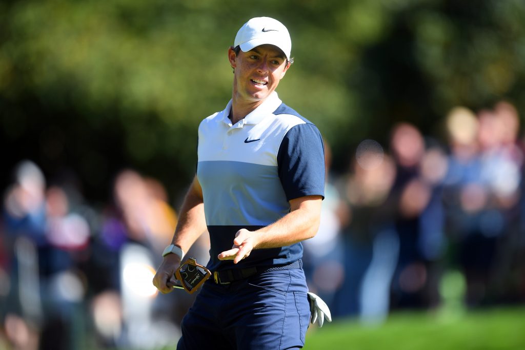 Rory McIlory playing in practice for the 2019 BMW PGA Championship at Wentworth