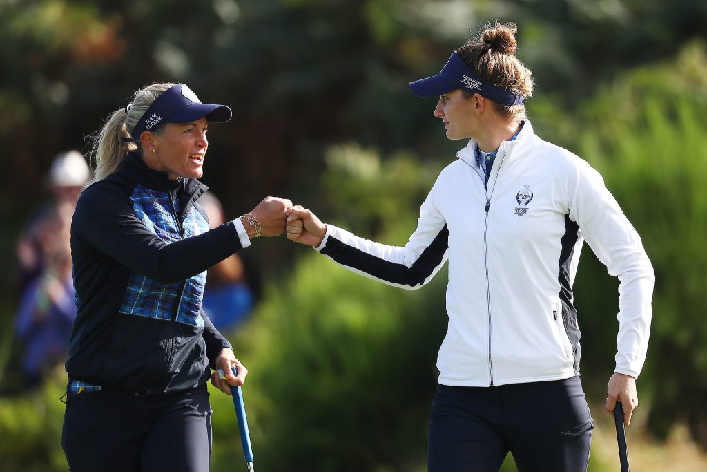 Holland’s Anne Van Dam and Solheim Cup playing partner Suzann Pettersen at Gleneagles in Friday’s fourballs