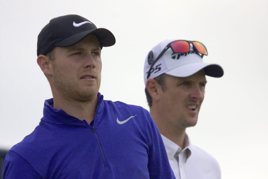 HARRY Ellis (left) with Justin Rose at the 2017 Open Championship at Royal Birkdale