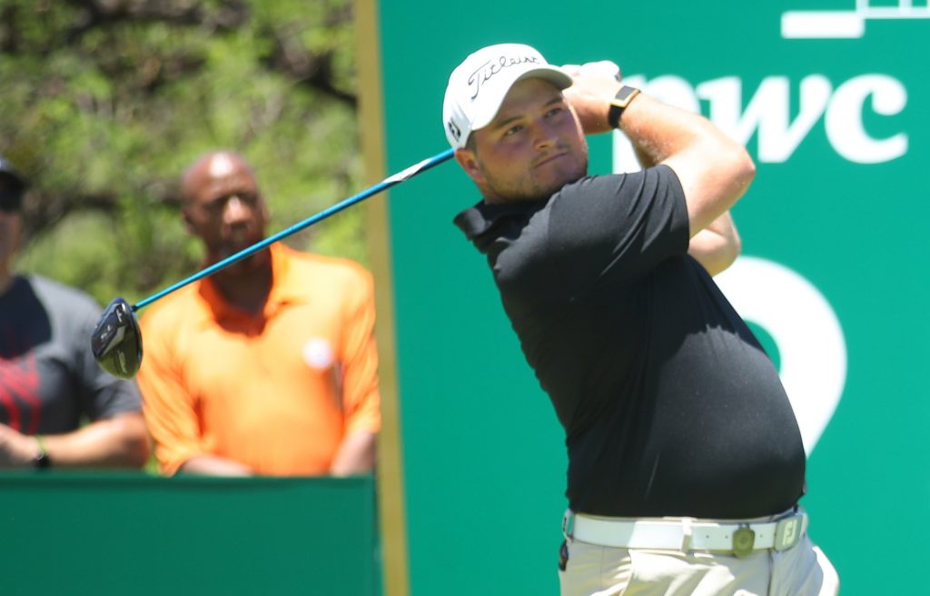 Zander Lombard playing in the second round of the 2019 Nedbank Golf Challenge, at Sun City