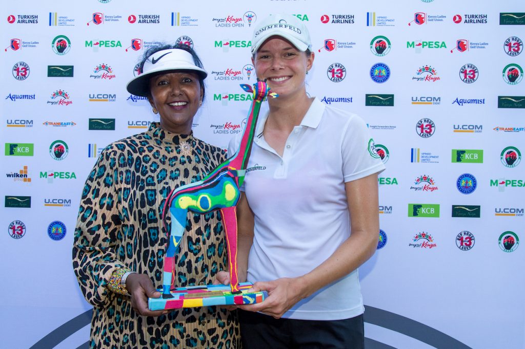 Esther Henseleit receives the 2019 Magical Kenya Ladies Open trophy