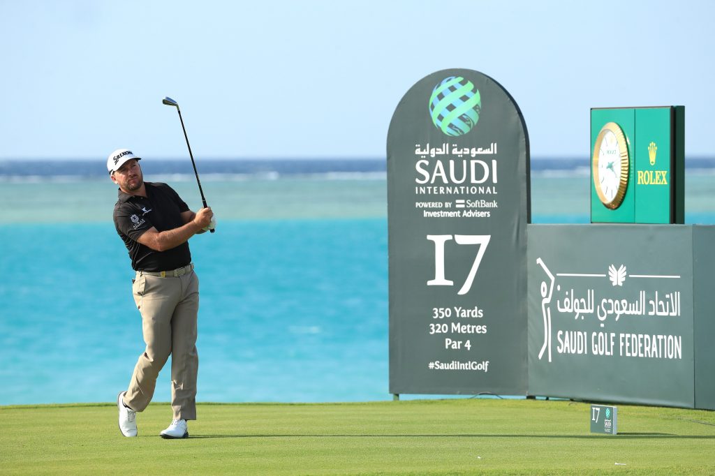 Graeme McDowell playing the penultimate hole on his way to victory in the 2020 Sauid International