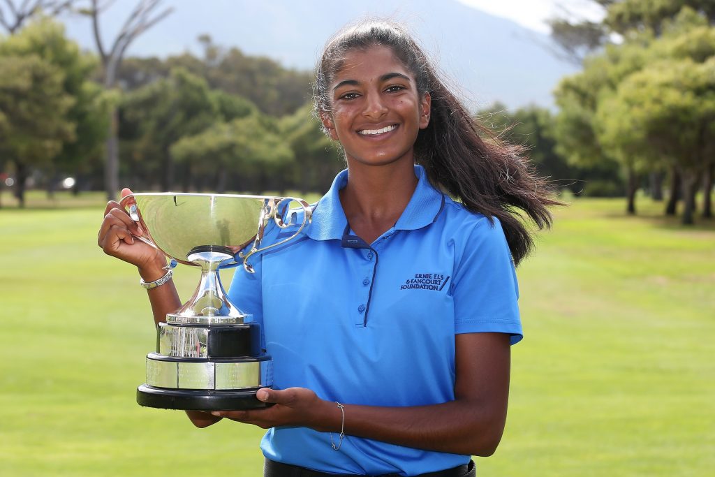 Kaiyuree Moodley winner of the Jacky Mercer Trophy for the leading amateur at the 2020 Investec South African Women's Open