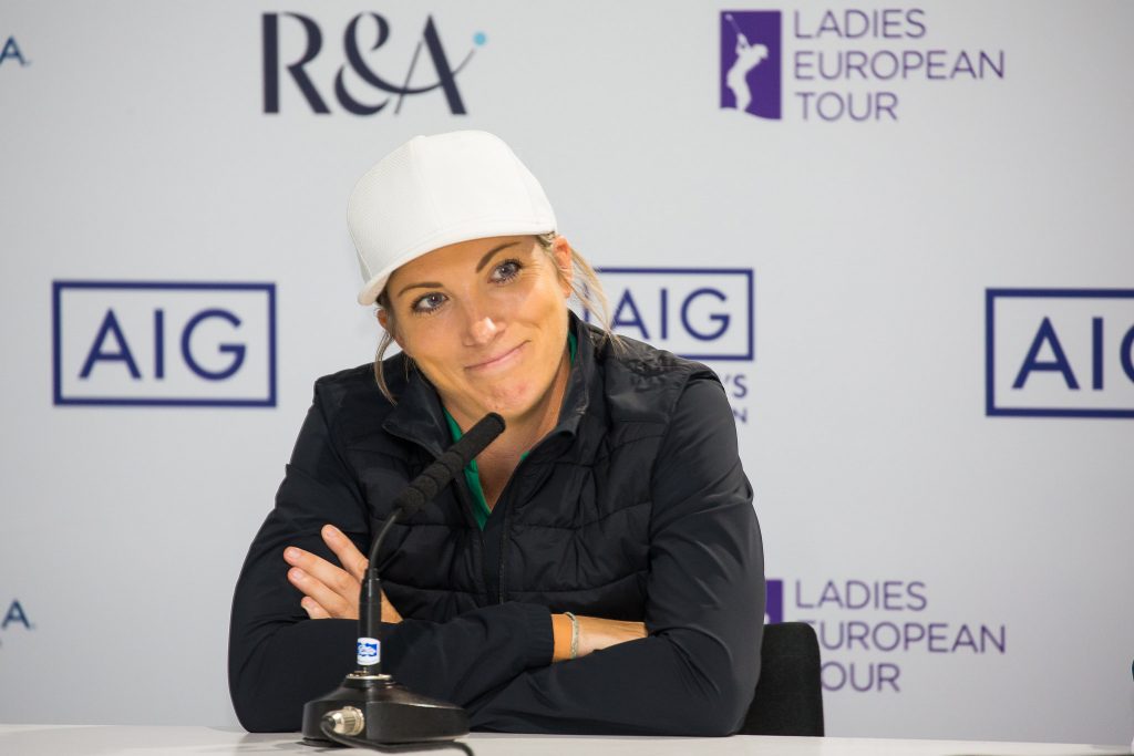 Mel Reid at a press conference at the 2019 Scottish Ladies Open