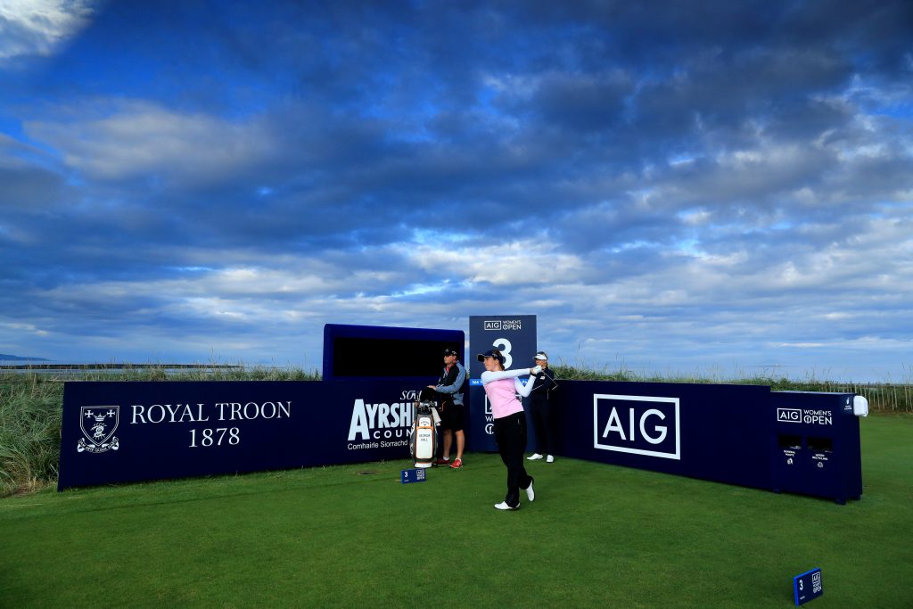 Georgia Hall and Charley Hull in a practice round for the 2020 AIG Women’s British Open at Royal Troon